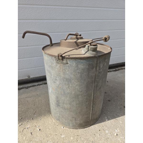 Vintage 5 Gallon Galvanized Can With Swivel Spout & Bail Wood Handle
