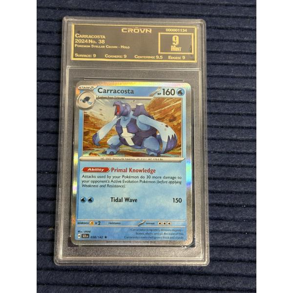 2024 Graded Carracosta #38 Pokémon card from the Stellar Crown set #038/142 -- Rare Holo - 9 Mint 