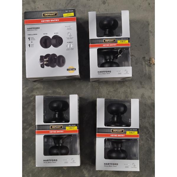 Four Brand New Black Defiant Keyed Entry Knob Sets