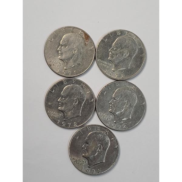 Assorted Years United States Eisenhower Dollars - 1971, 1972 , 1972-D, 1974 -D, 1978