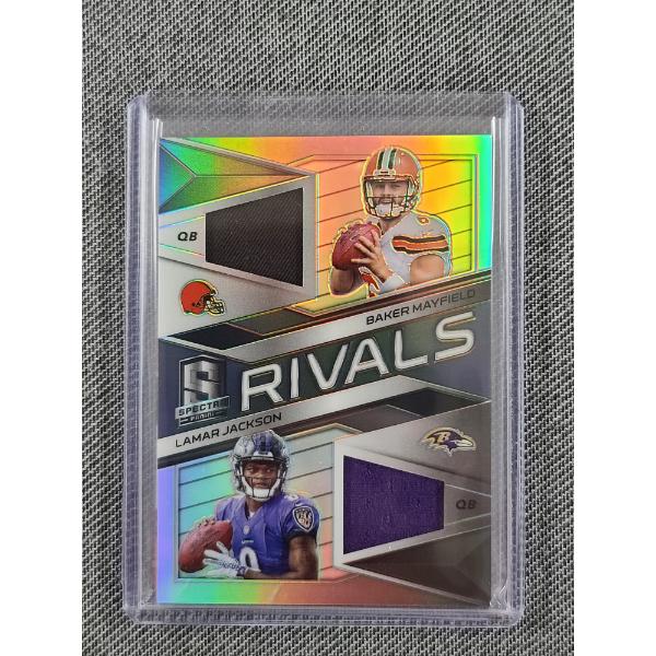 2018 Panini Spectra No.2 Rivals Baker Mayfield & Lamar Jackson Dual Patch Trading Card NUMBERED /199