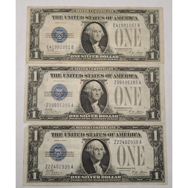 (3) Series 1928 A $1 Silver Certificate Bank Notes - Face Value: $3.00