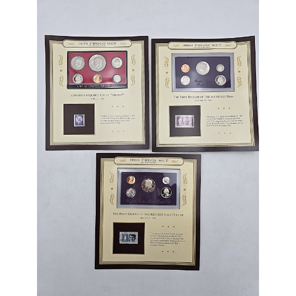 (3) Proof Sets with Stamps - 1978, 1986, 1990