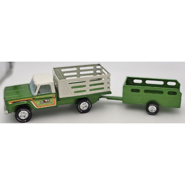 NYLINT Farms Green Metal Pick Up Truck & Trailer - 25" Long with Both Pieces