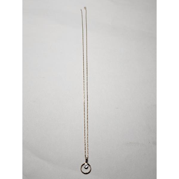 10K Gold Necklace With Circle Pendant & Nice Clear Stone ~ Weighs 0.5 Grams Total