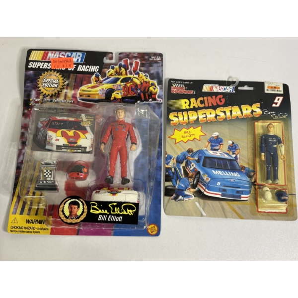 Nascar Superstars of Racign Figures - Bill Elliot - Card - Display Stand - Figurine & Bill Elliot