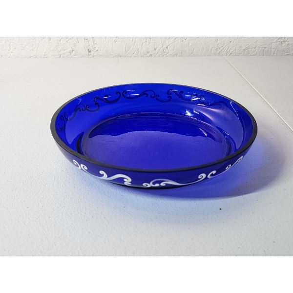Vintage Collectible Mary Gregory Hand-Painted Enamel Blue Glass Plate
