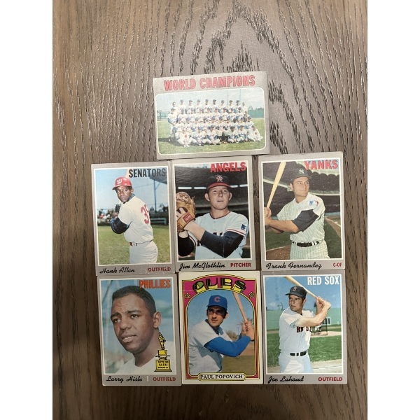 Seven 1970's Topps Baseball Trading Cards