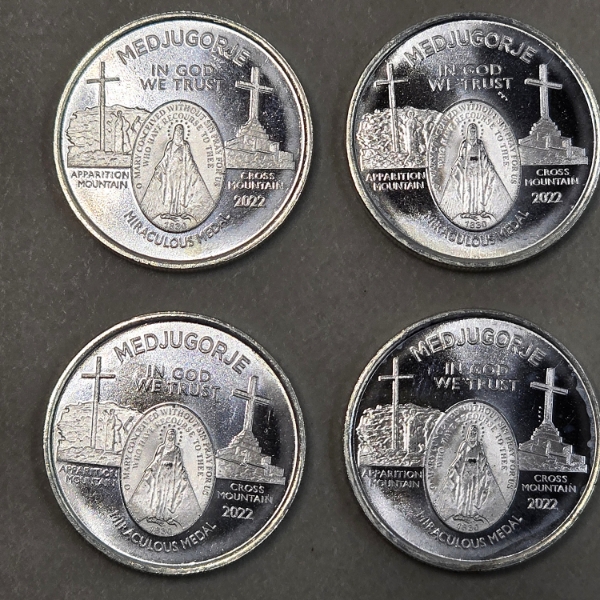 Set of 4 Medjugorje Miraculous Medals - 1/4 Troy Oz .999 Fine Silver - 1 Troy Oz Total Weight
