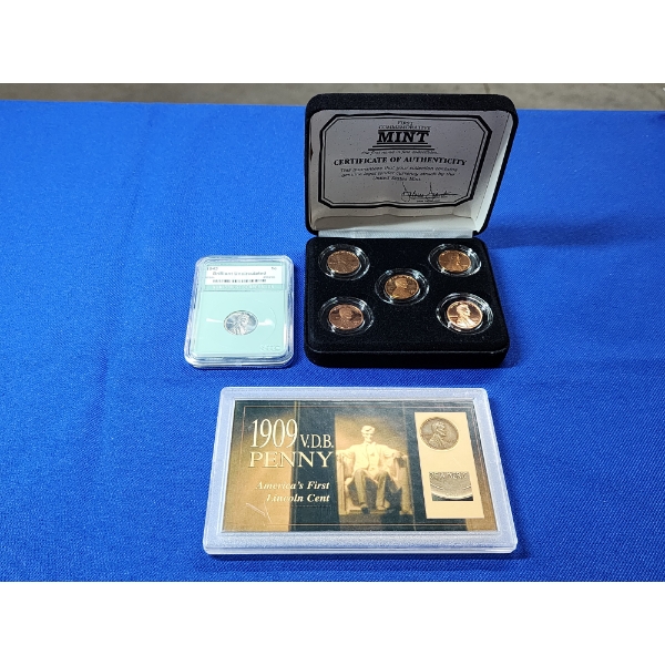 U.S. Cent Collections: 1909 VDB Penny, 1943 BU Steel Penny, Penny Proof Set