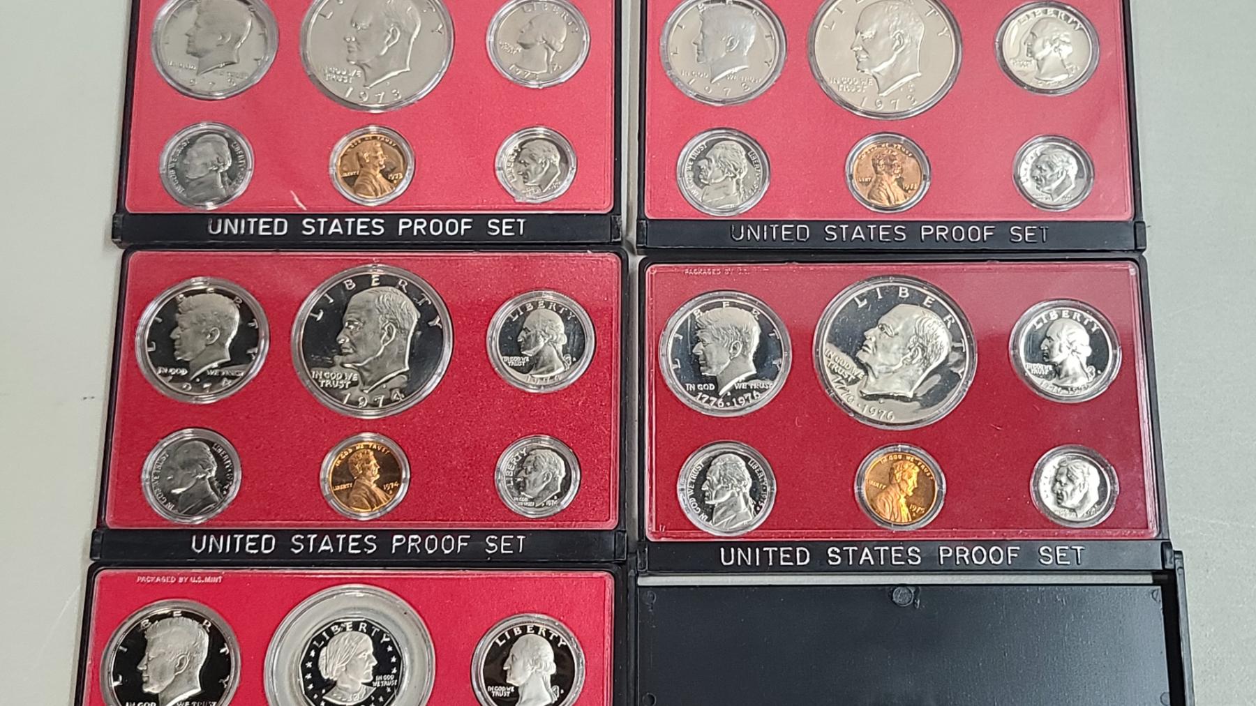 1973-S, 1973-S, 1974-S, 1976-S, 1977, 1979 United States Proof Coin ...