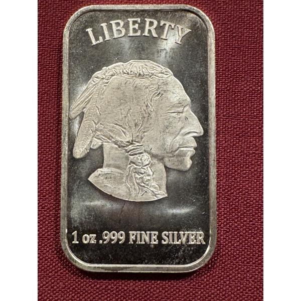 Vintage Indian Buffalo .999 Fine Silver One Troy Ounce Bar - Mint Condition
