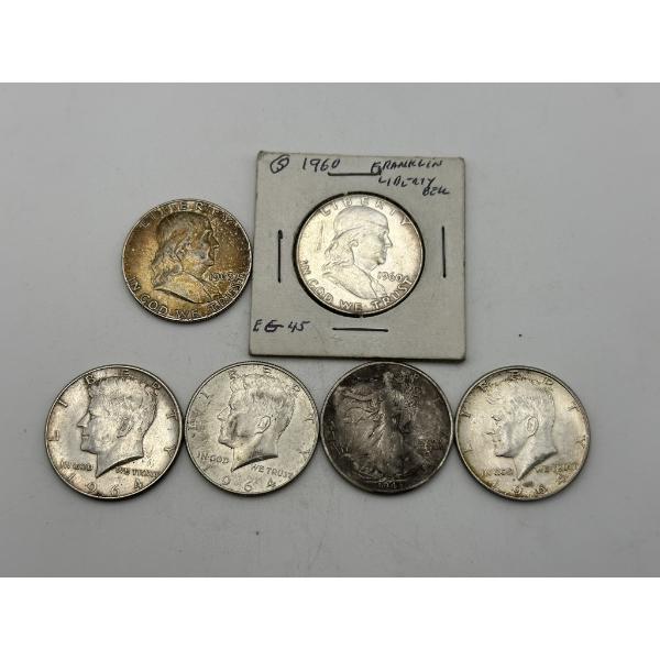 Assorted 90% Silver Half Dollars - Includes Walking Liberty, Franklin, & Kennedy - $3.00 Face Value