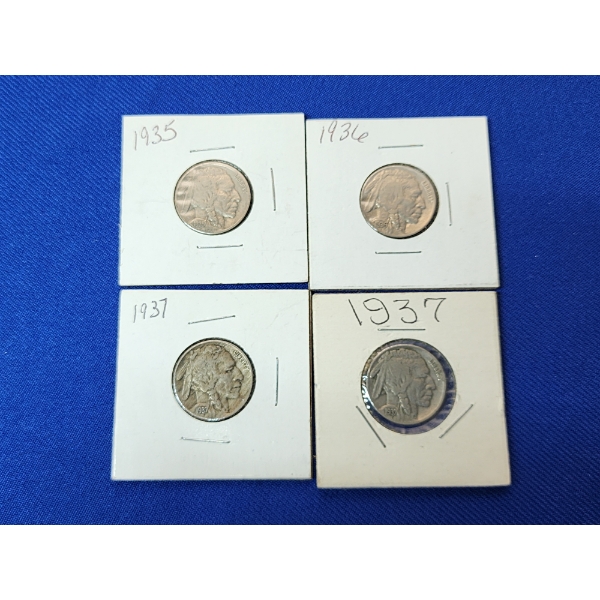Lot of 4 Buffalo Nickels - Years: 1935, 1936, 1937, 1937
