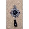 Image 2 : Sterling Silver Black Onyx/Marcasite Pendant & Sterling Black Onyx Dangle Earrings - Weight: 8.6g