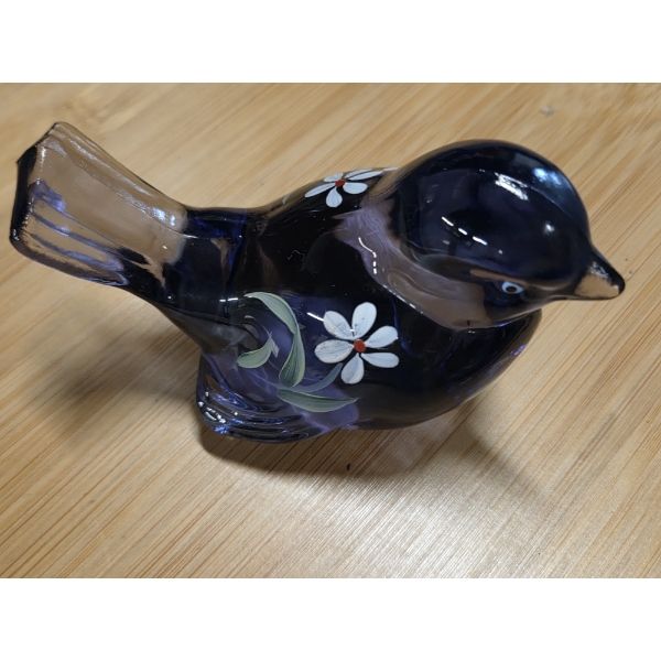 Gorgeous Vintage Hand Painted Fenton Glass Purple Song Bird