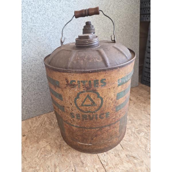 Vintage Five Gallon Cities Service Can With Wood Handle