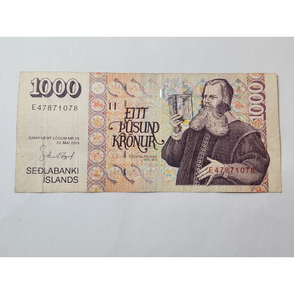 Iceland 1000 Kronur Banknote Icelandic Foreign Currency Note