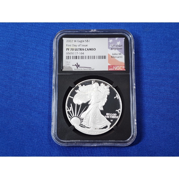 2022-W NGC PF ULTRA CAMEO Silver Eagle FDOI 1oz Fine Silver - Mercanti Signed!