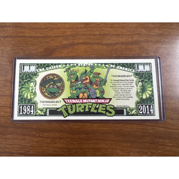 2014 Teenage Mutant Ninja Turtles  Movie One Million Dollar Bill In Protective Holder - Mint 