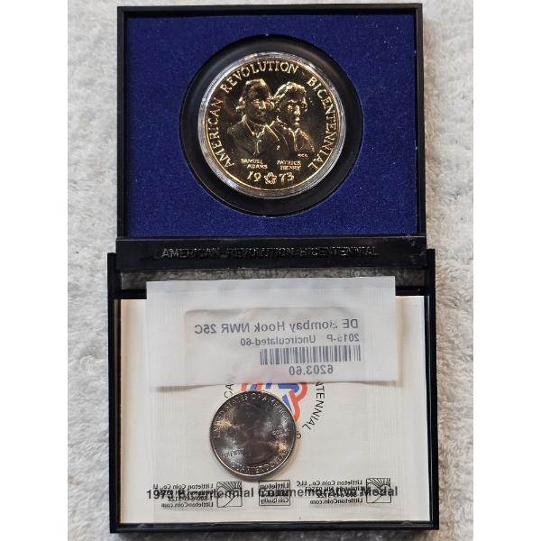 TWO COIN LOT!!! 1973 American Bicentennial Comm in Display & 2015-P Uncirculated Delaware Quarter ~