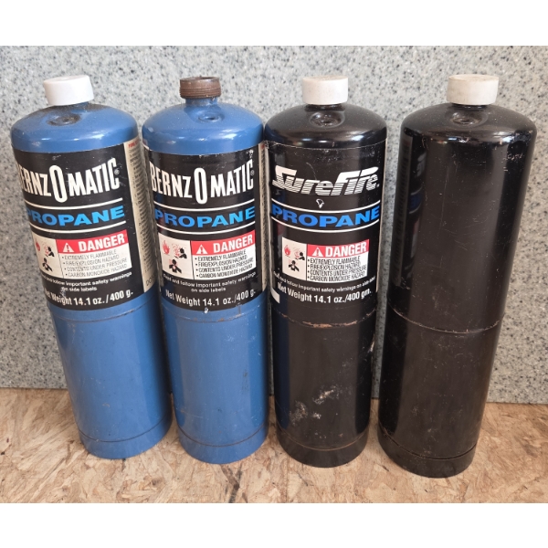 Four 14.1oz Propane Tanks 3 Full, 1 Nearly Empty
