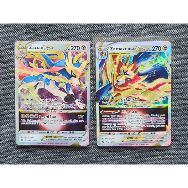 Two Holo Rare Pokemon Trading Cards - Zacian V Star 096/159 & Zamazenta V Star 099/159