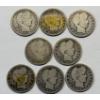 Image 1 : Lot of 8 Assorted Year 90% Silver Barber Quarters, FV $2.00
