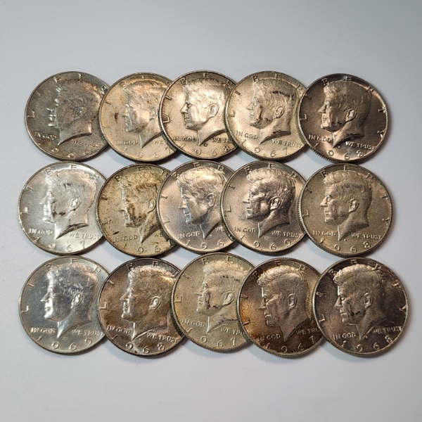 x15 Assorted Years 40% Silver Kennedy Half Dollars - Face Value: $7.50