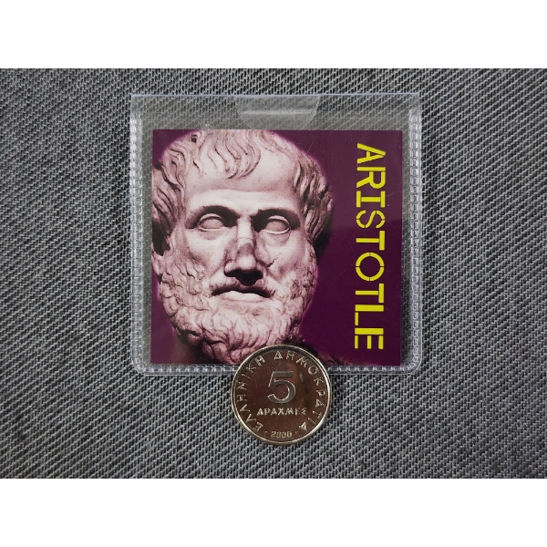 UNCIRCULATED Greek 5 Drachma Coin Ft. Philosopher Aristotle on Obverse ~ Comes W/ Info Card!