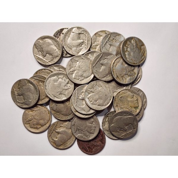 Large Assortment of 36 Buffalo Nickels - Many Still With Dates