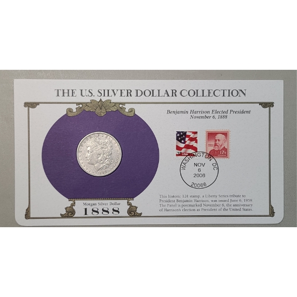 1888 90% Silver Morgan Dollar "Benjamin Harrison Elected President" The US Silver Dollar Collection