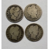 Image 1 : Lot of 4 Assorted Year 90% Silver Barber Quarters, FV $1.00
