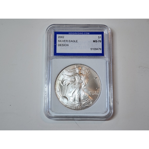 IGS MS70 2002 American Silver Eagle 1 oz .999 Fine Silver 