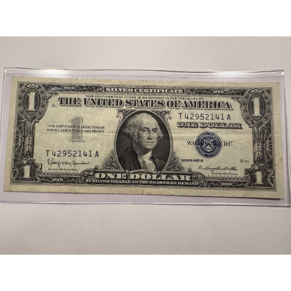 1957-B United States Washington One Dollar Silver Certificate Note - High End Note - Blue Seal