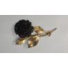 Image 2 : Vintage Hand-Carved Black Flower Costume Brooch With Gold Filled Stem - Weight: 6.4g