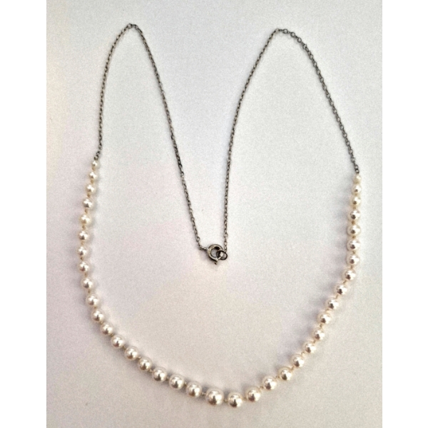 18 Inch Sterling Silver Superb Graduated Petite Pearl Necklace - Rare Silver White Color  Must See!