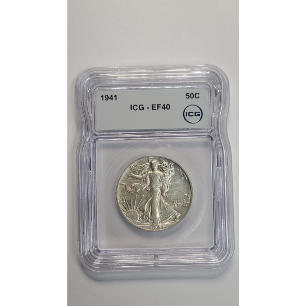 ICG 1941 EF40 90% Silver Walking Liberty Half Dollar 