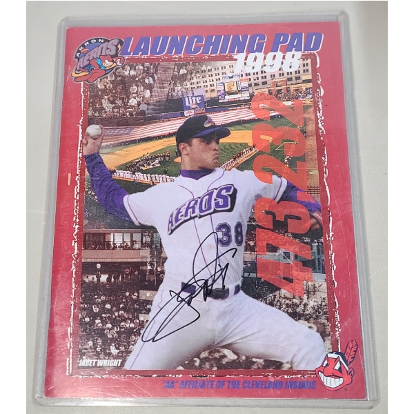 Jaret Wright Autographed 1998 Akron, Ohio AEROS "Launching Pad" Magazine In Magazine Protector