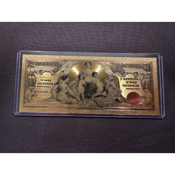 Exceptional $2.00 Educational Note - Gold Back .999 - 24K Bill In Protective Holder - Mint Condition