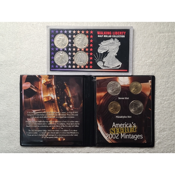 Two Coin Collection Displays - Walking Liberty Half Collection & America's Secret 2002 Mintages