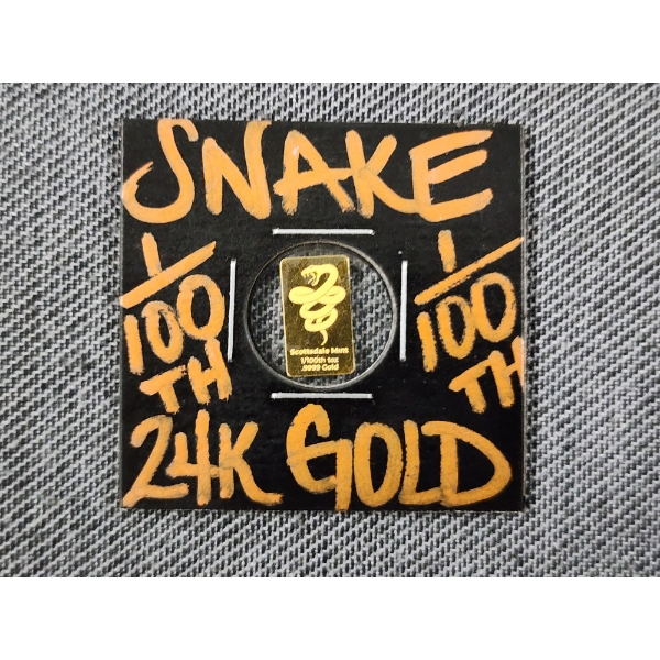1/100TH Troy Ounce Scottsdale Mint .9999 Gold Snake Bar