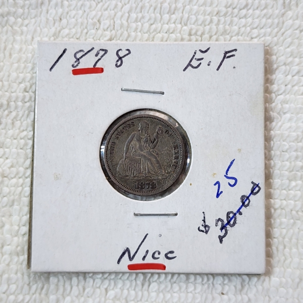 United States 1878 Seated Liberty Dime - 90% Silver Coin