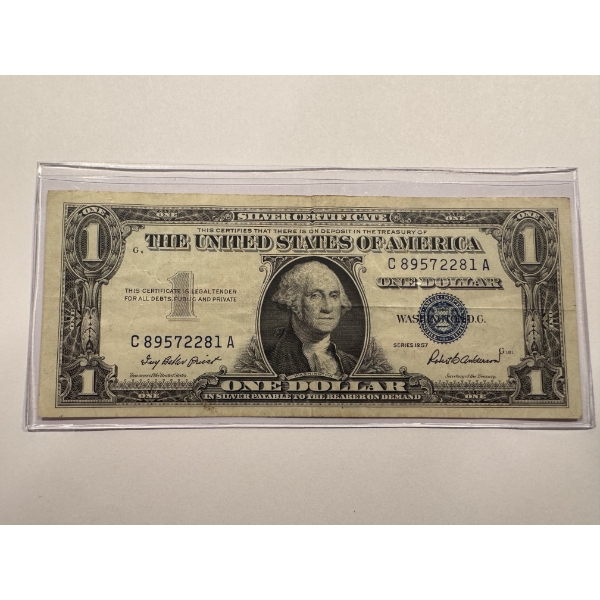 1957 United States Washington One Dollar Silver Certificate - Beautiful Note - In A Holder