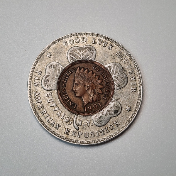1901 Pan-American Exposition Encased Indian Head Cent Good Luck Souvenir Buffalo, NY