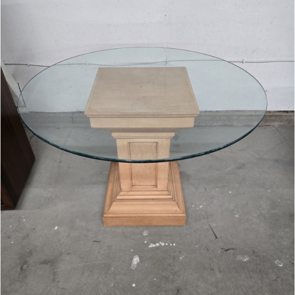Glass Top Table with Wooden Base - 42" Round 30"H