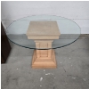 Image 1 : Glass Top Table with Wooden Base - 42" Round 30"H