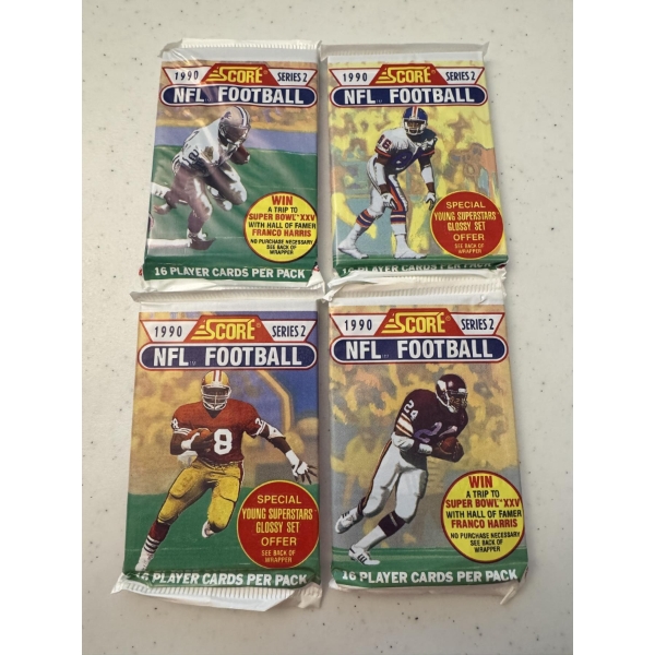 4 - Unopened 1990 Score Series 2 Wax Packs Football Cards - 16 Cards Per Pack
