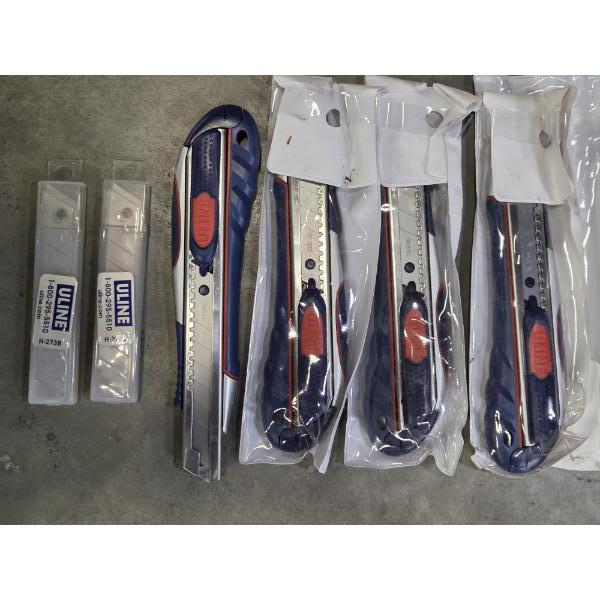 Four New Uline Heavy Duty Snap Blade Knives With Replacement Blades