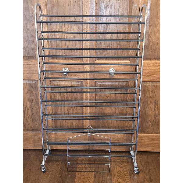 Rolling Metal Shoe Rack and Pant Hanger